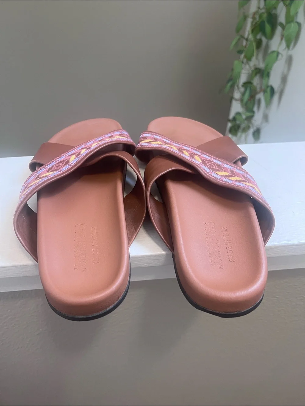 Johnny Was Alessi Embroidered Leather Sandals Cuoio EU 39